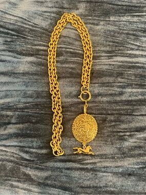 Chanel Vintage Gold-Plated Horse Medallion Necklace | 32" |With Box and Dust Bag